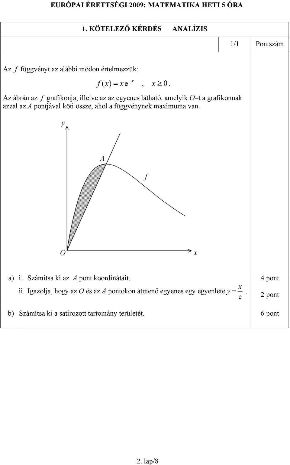 köti össze, ahol a függvénynek maximuma van. a) i. Számítsa ki az A pont koordinátáit. ii.