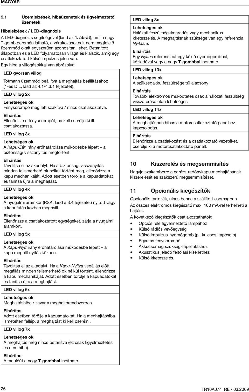 Betanított állapotban ez a LED folyamatosan világít és kialszik, amíg egy csatlakoztatott külső impulzus jelen van.