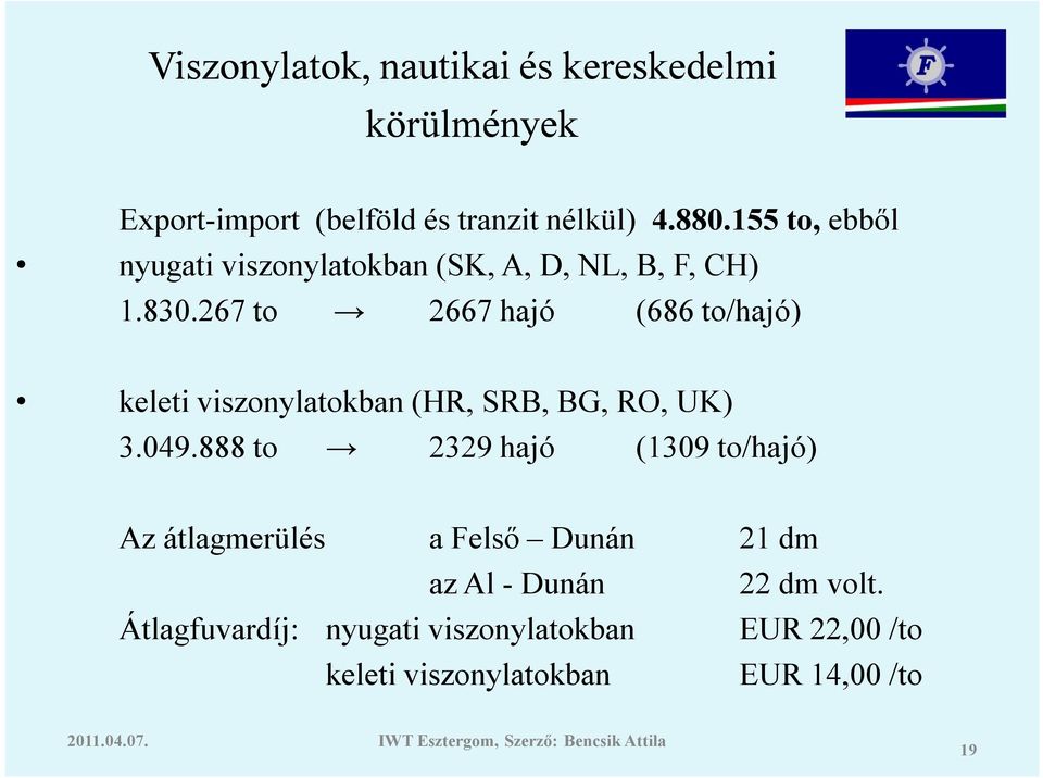 267 to 2667 hajó (686 to/hajó) keleti viszonylatokban (HR, SRB, BG, RO, UK) 3.049.