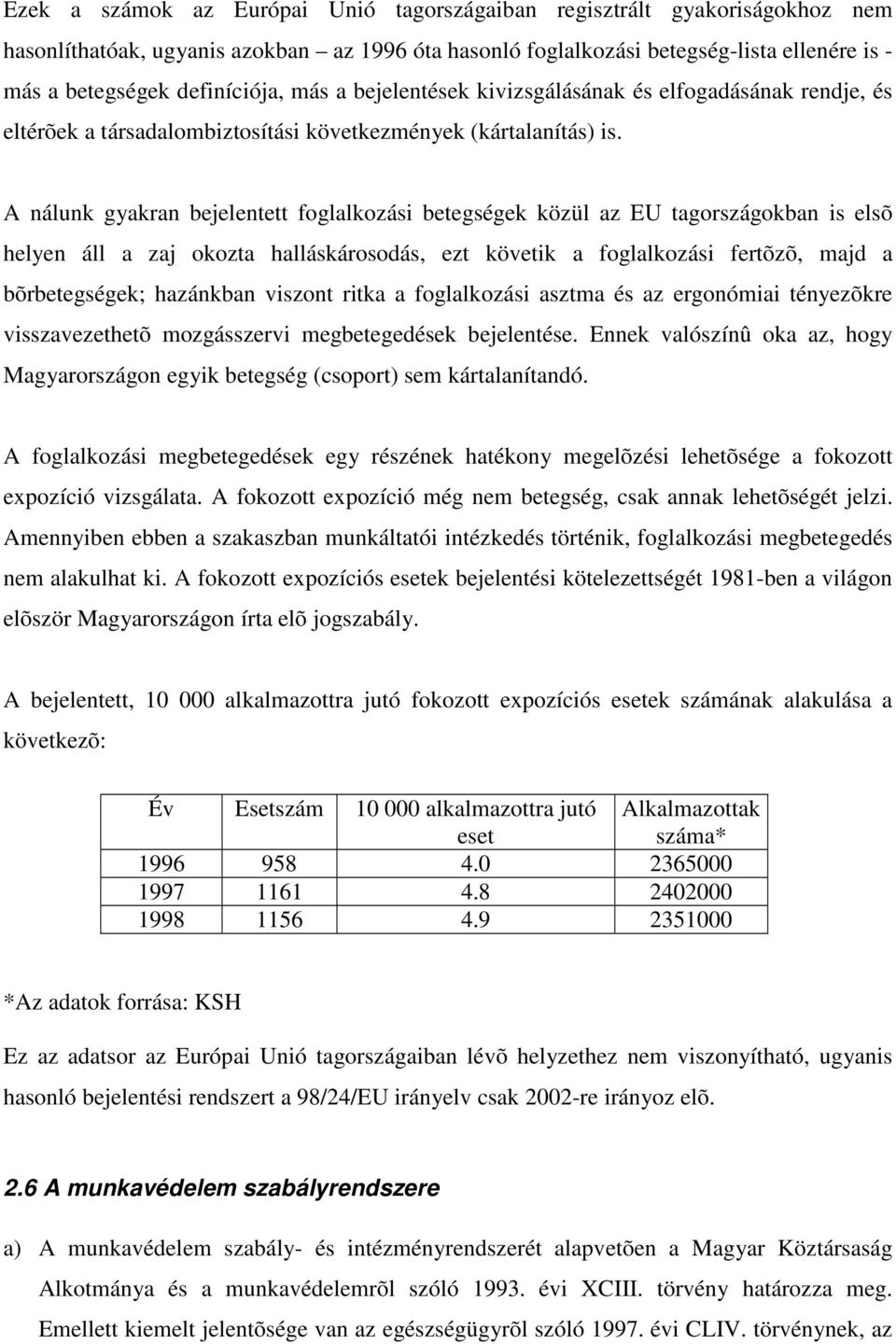 A nálunk gyakran bejelentett foglalkozási betegségek közül az EU tagországokban is elsõ helyen áll a zaj okozta halláskárosodás, ezt követik a foglalkozási fertõzõ, majd a bõrbetegségek; hazánkban