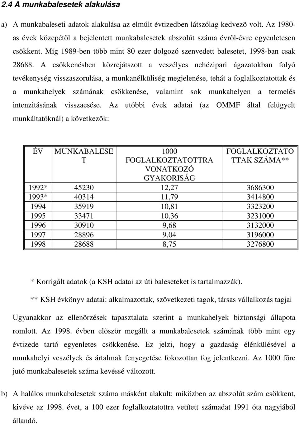 A csökkenésben közrejátszott a veszélyes nehézipari ágazatokban folyó tevékenység visszaszorulása, a munkanélküliség megjelenése, tehát a foglalkoztatottak és a munkahelyek számának csökkenése,