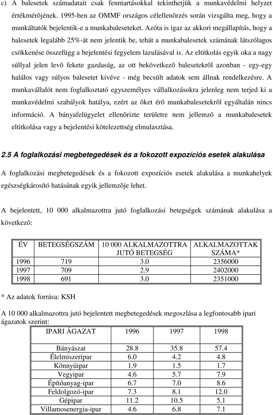 Azóta is igaz az akkori megállapítás, hogy a balesetek legalább 25%-át nem jelentik be, tehát a munkabalesetek számának látszólagos csökkenése összefügg a bejelentési fegyelem lazulásával is.