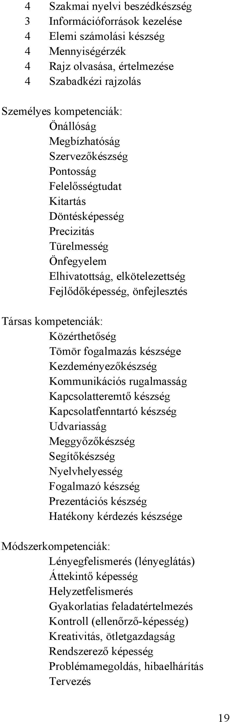 Közérthetőség Tömör fogalmazás készsége Kezdeményezőkészség Kommunikációs rugalmasság Kapcsolatteremtő készség Kapcsolatfenntartó készség Udvariasság Meggyőzőkészség Segítőkészség Nyelvhelyesség