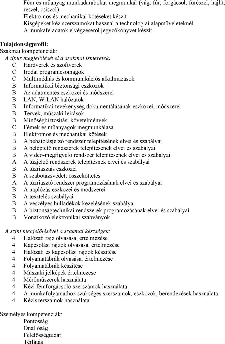 programcsomagok C Multimédiás és kommunikációs alkalmazások Informatikai biztonsági eszközök Az adatmentés eszközei és módszerei LAN, W-LAN hálózatok Informatikai tevékenység dokumentálásának