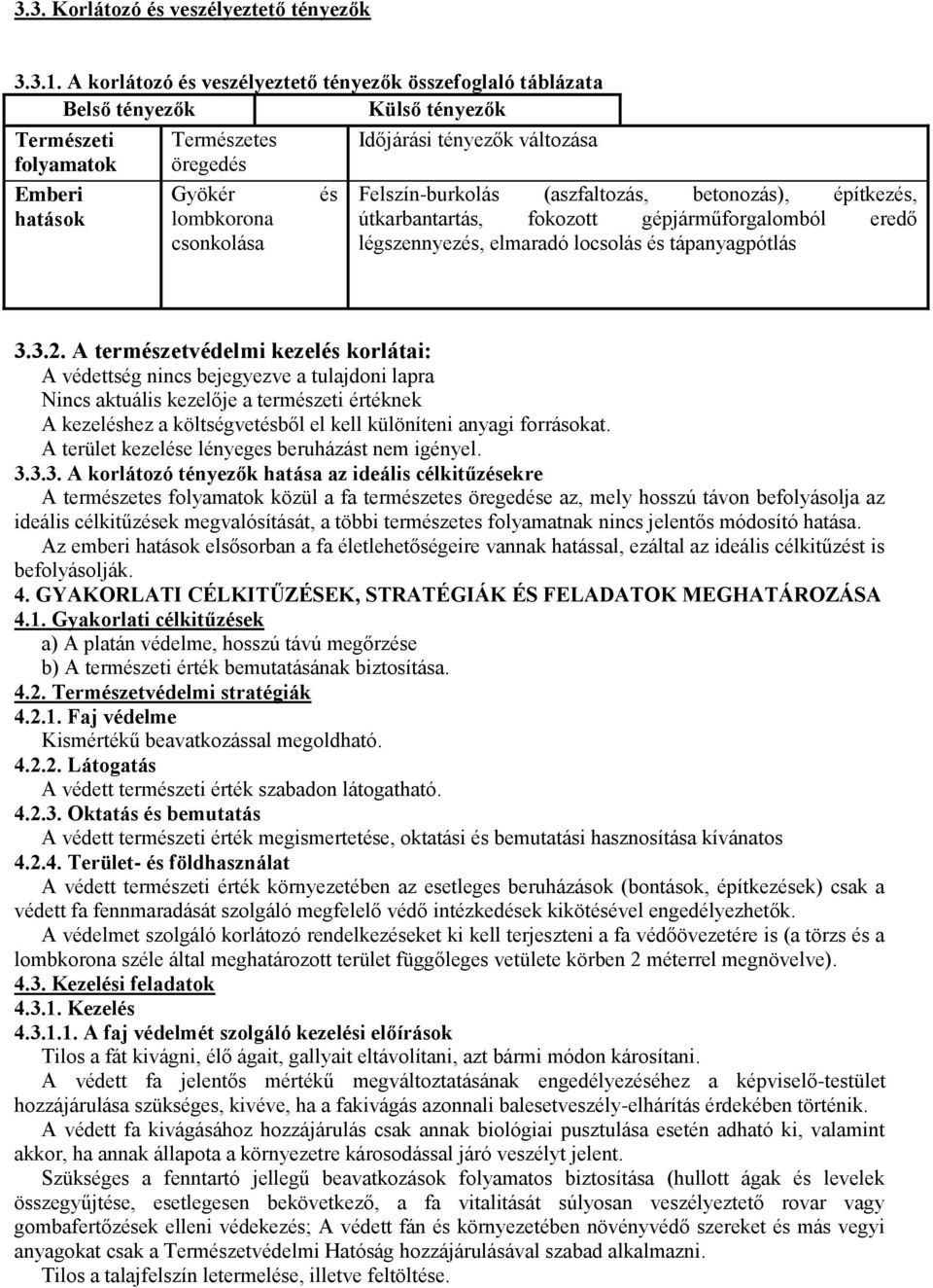 változása Felszín-burkolás (aszfaltozás, betonozás), építkezés, útkarbantartás, fokozott gépjárműforgalomból eredő légszennyezés, elmaradó locsolás és tápanyagpótlás 3.3.2.