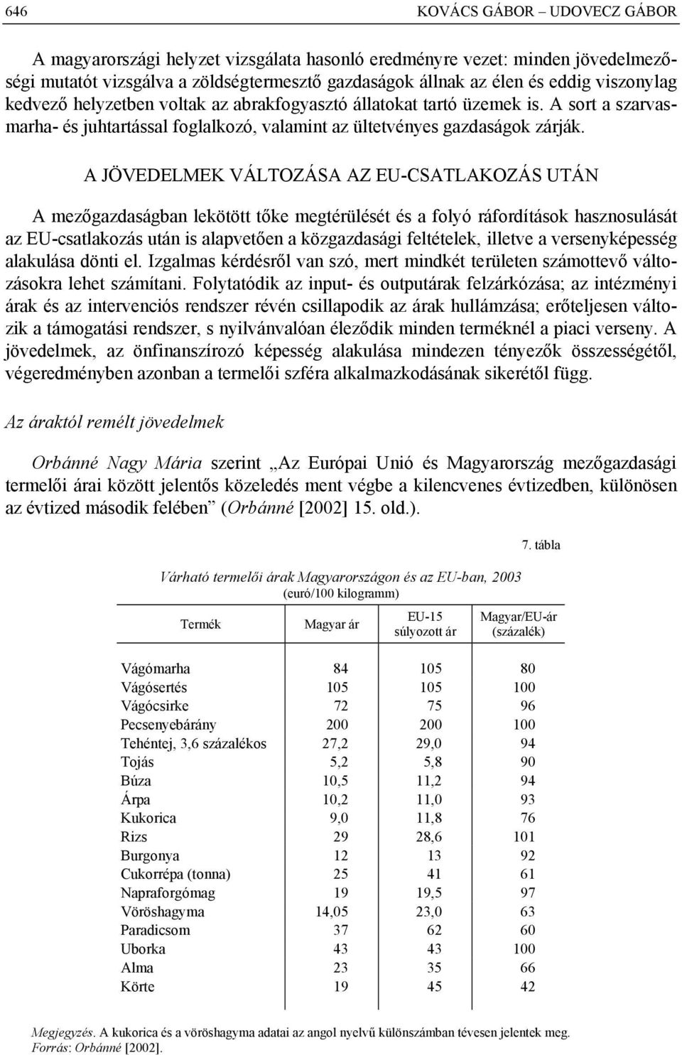 A JÖVEDELMEK VÁLTOZÁSA AZ EU-CSATLAKOZÁS UTÁN A mezőgazdaságban lekötött tőke megtérülését és a folyó ráfordítások hasznosulását az EU-csatlakozás után is alapvetően a közgazdasági feltételek,