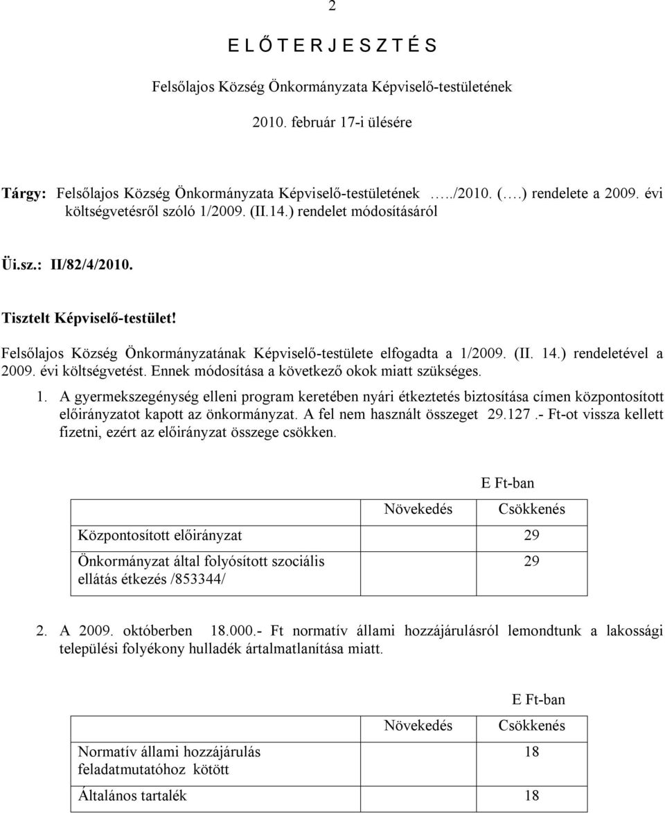 Felsőlajos Község Önkormányzatának Képviselő-testülete elfogadta a 1/