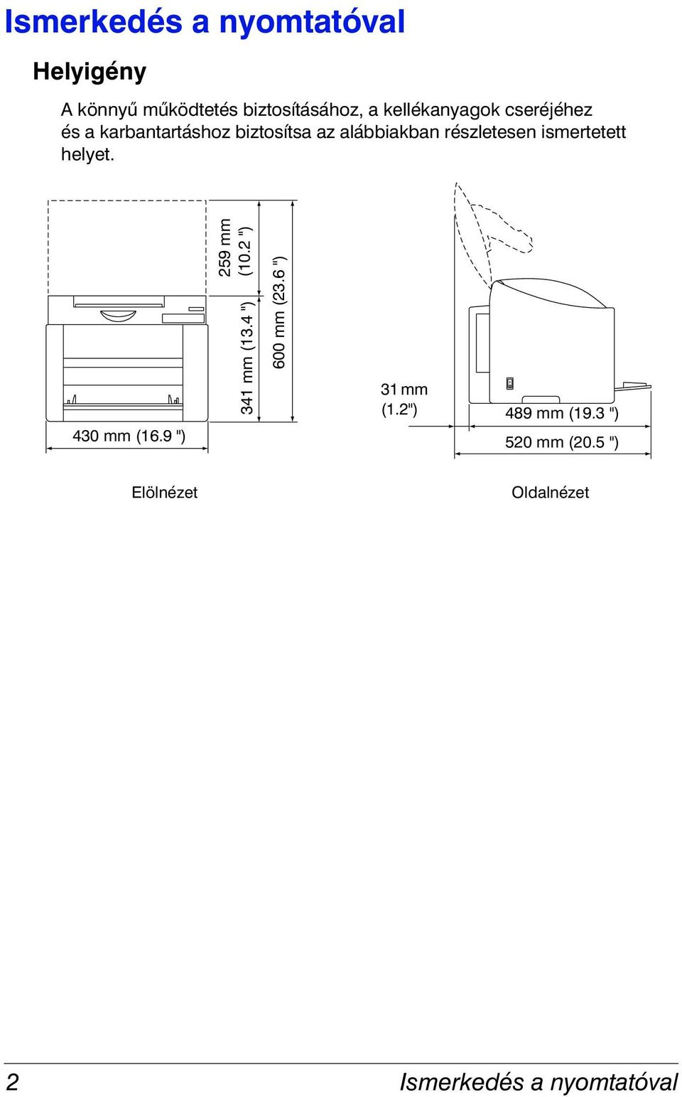 ismertetett helyet. 430 mm (16.9 ") 259 mm (10.2 ") 341 mm (13.4 ") 600 mm (23.