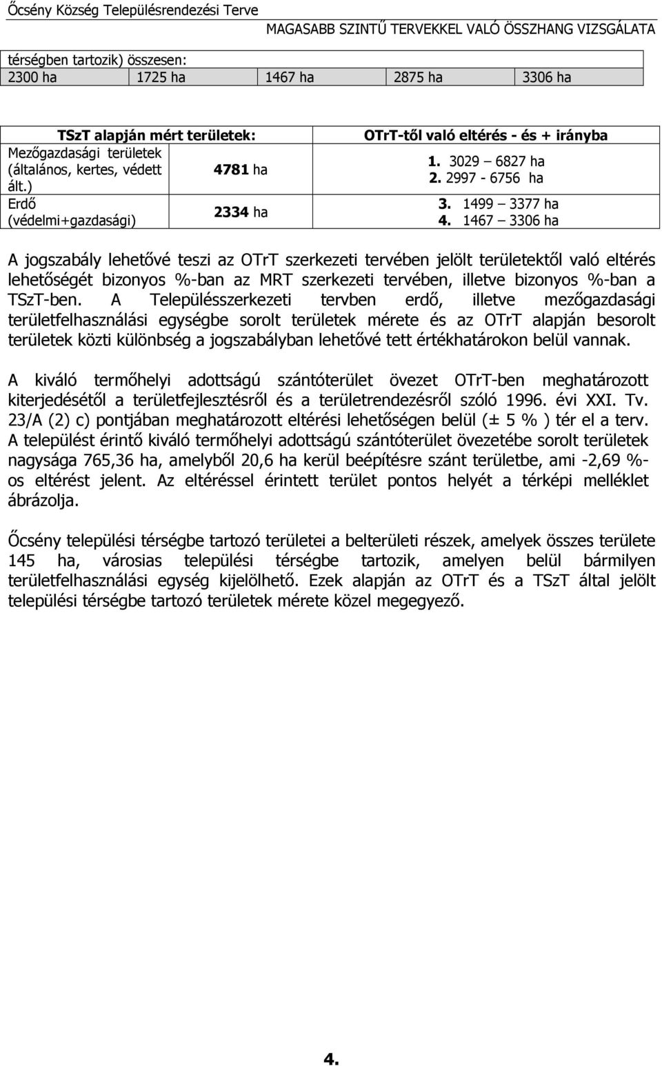 1467 3306 ha A jogszabály lehetővé teszi az OTrT szerkezeti tervében jelölt területektől való eltérés lehetőségét bizonyos %-ban az MRT szerkezeti tervében, illetve bizonyos %-ban a TSzT-ben.