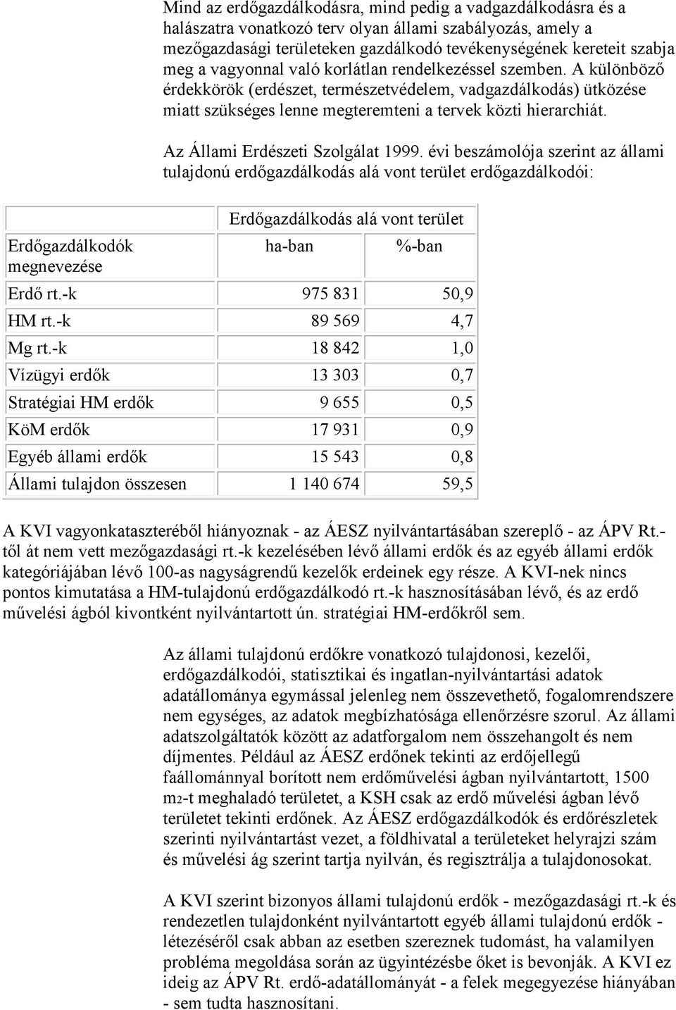A különböző érdekkörök (erdészet, természetvédelem, vadgazdálkodás) ütközése miatt szükséges lenne megteremteni a tervek közti hierarchiát. Az Állami Erdészeti Szolgálat 1999.