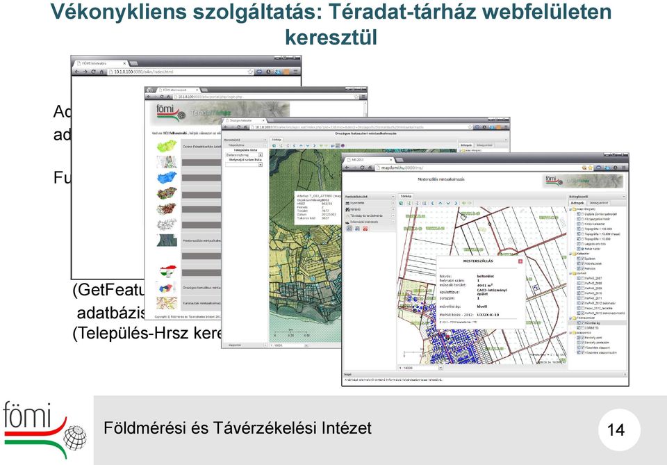 Funkcionalitás: rétegmegjelenítés, térképböngészési alapfunkciók, térképi objektum