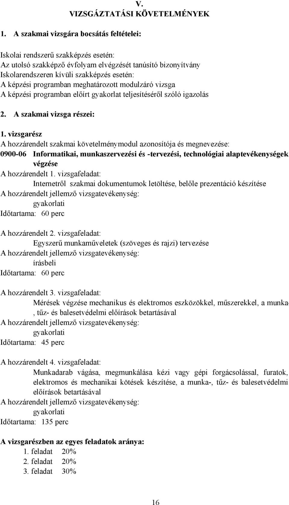 programban meghatározott modulzáró vizsga A képzési programban előírt gyakorlat teljesítéséről szóló igazolás 2. A szakmai vizsga részei: 1.