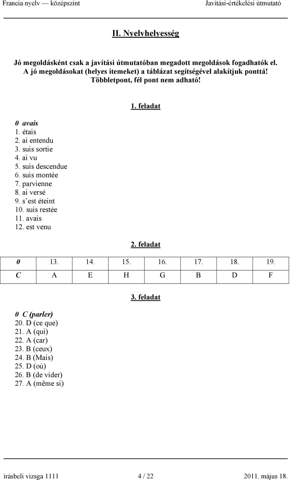 suis sortie 4. ai vu 5. suis descendue 6. suis montée 7. parvienne 8. ai versé 9. s est éteint 10. suis restée 11. avais 12. est venu 1. feladat 2.