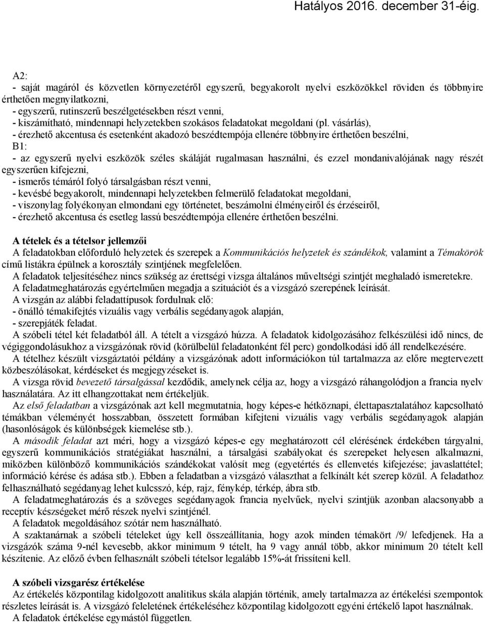 vásárlás), - érezhető akcentusa és esetenként akadozó beszédtempója ellenére többnyire érthetően beszélni, - az egyszerű nyelvi eszközök széles skáláját rugalmasan használni, és ezzel