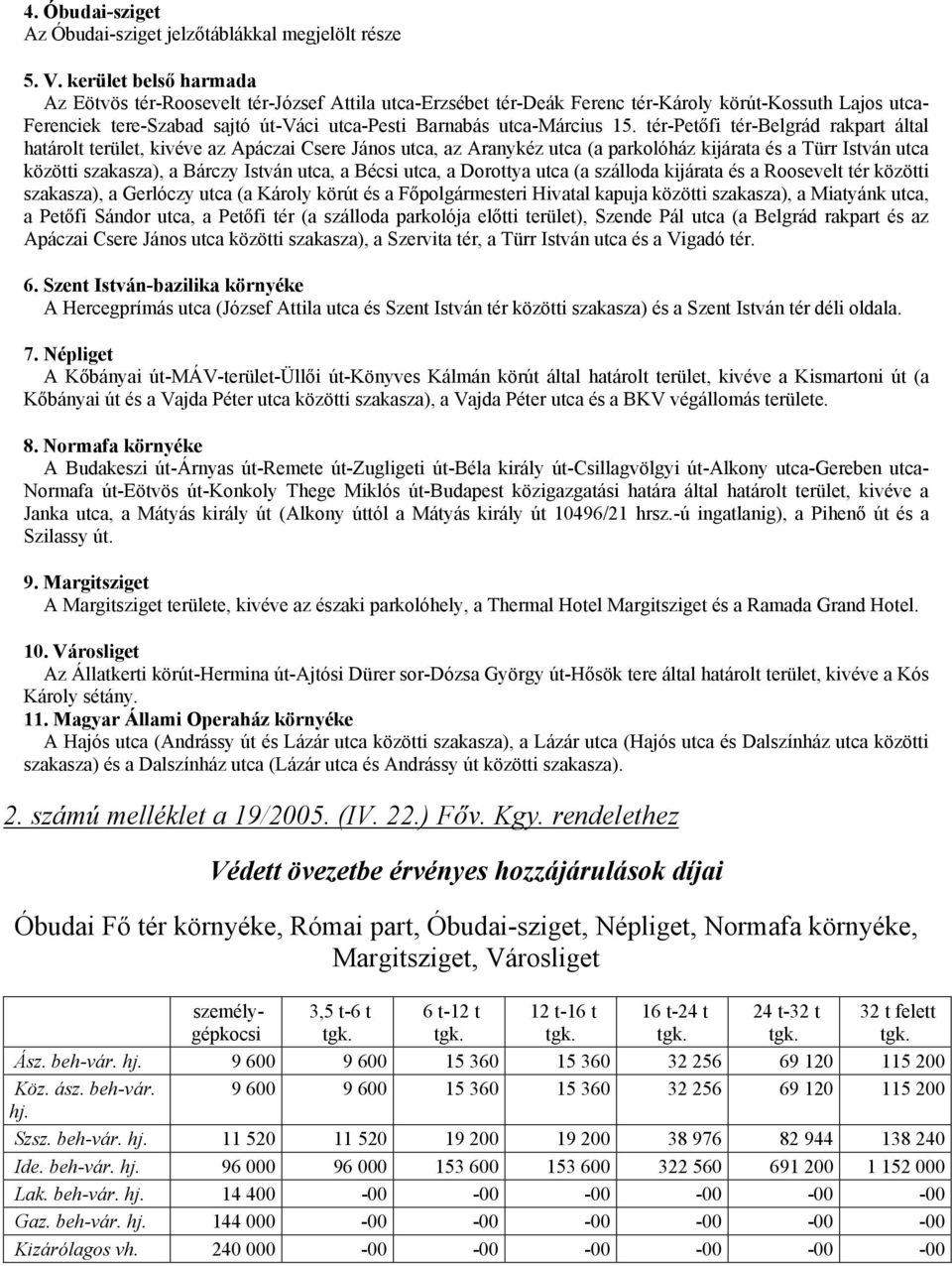 15. tér-petőfi tér-belgrád rakpart által határolt terület, kivéve az Apáczai Csere János utca, az Aranykéz utca (a parkolóház kijárata és a Türr István utca közötti szakasza), a Bárczy István utca, a