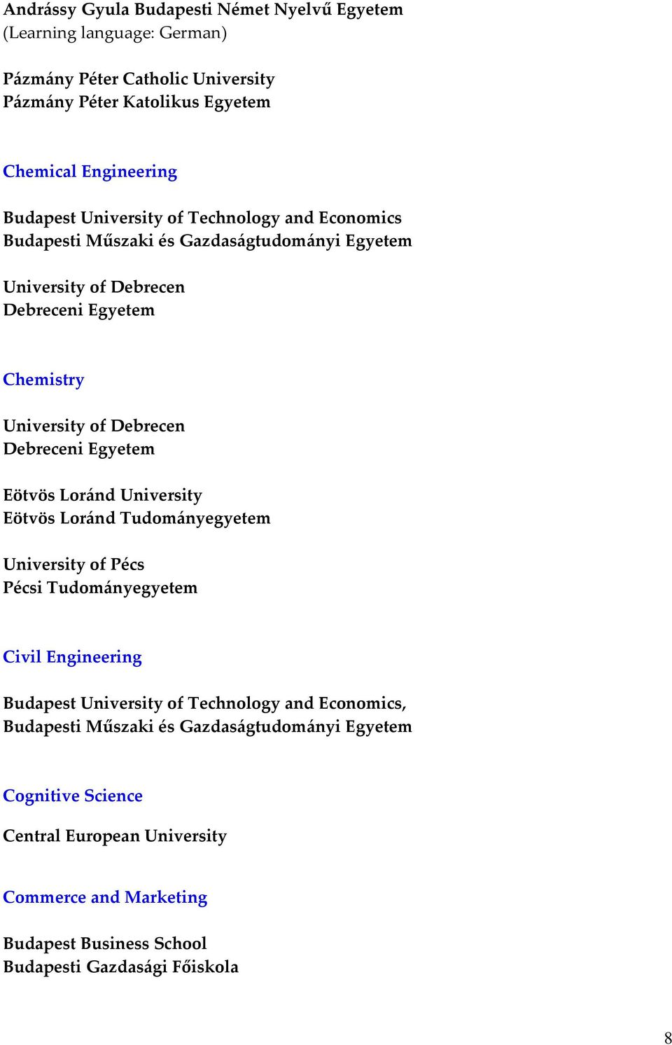 Gazdaságtudományi Egyetem Chemistry Civil Engineering Budapest University of Technology and Economics, Budapesti