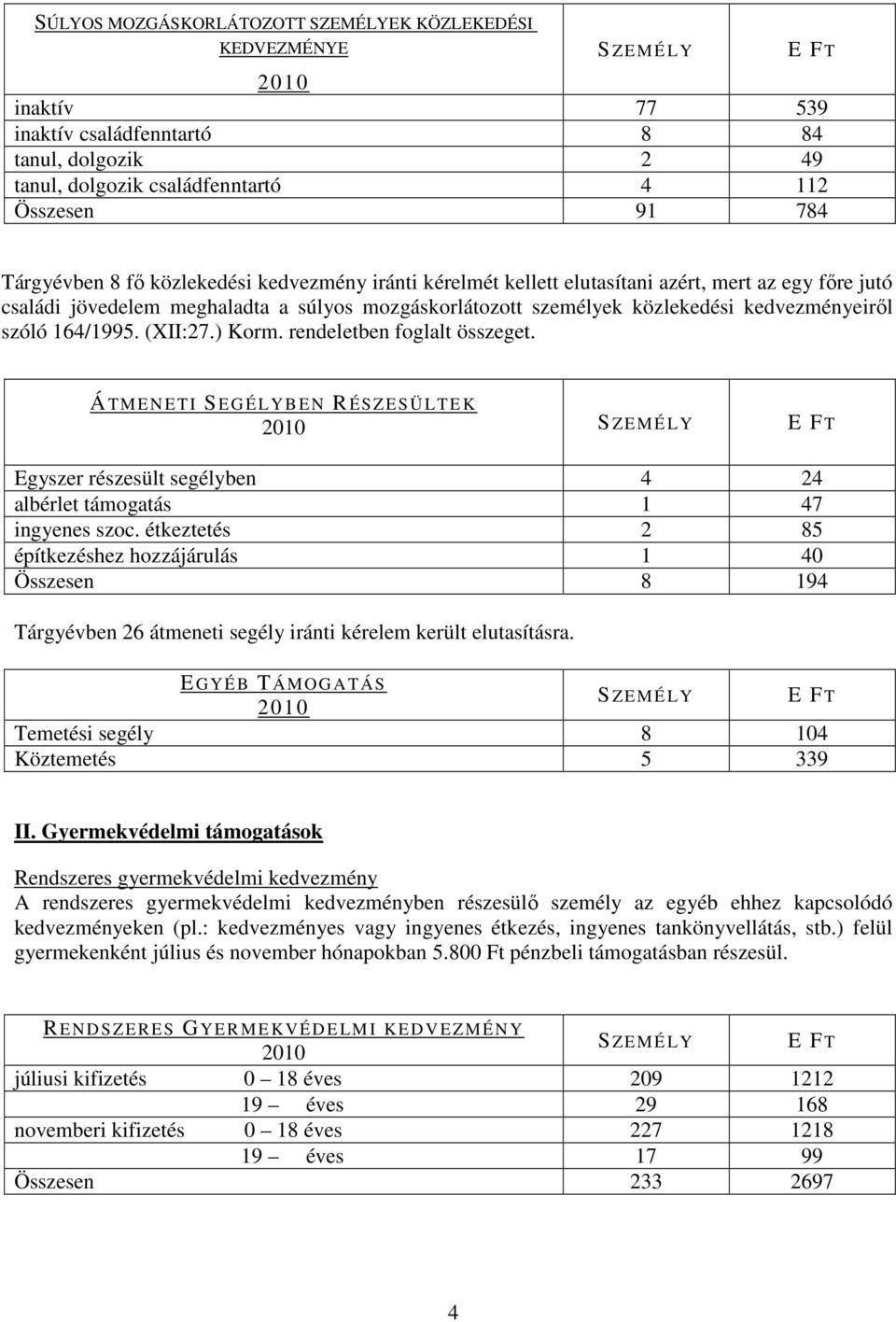 (XII:27.) Korm. rendeletben foglalt összeget. Á TMENETI SEGÉLY B EN RÉSZESÜLTE K Egyszer részesült segélyben 4 24 albérlet támogatás 1 47 ingyenes szoc.