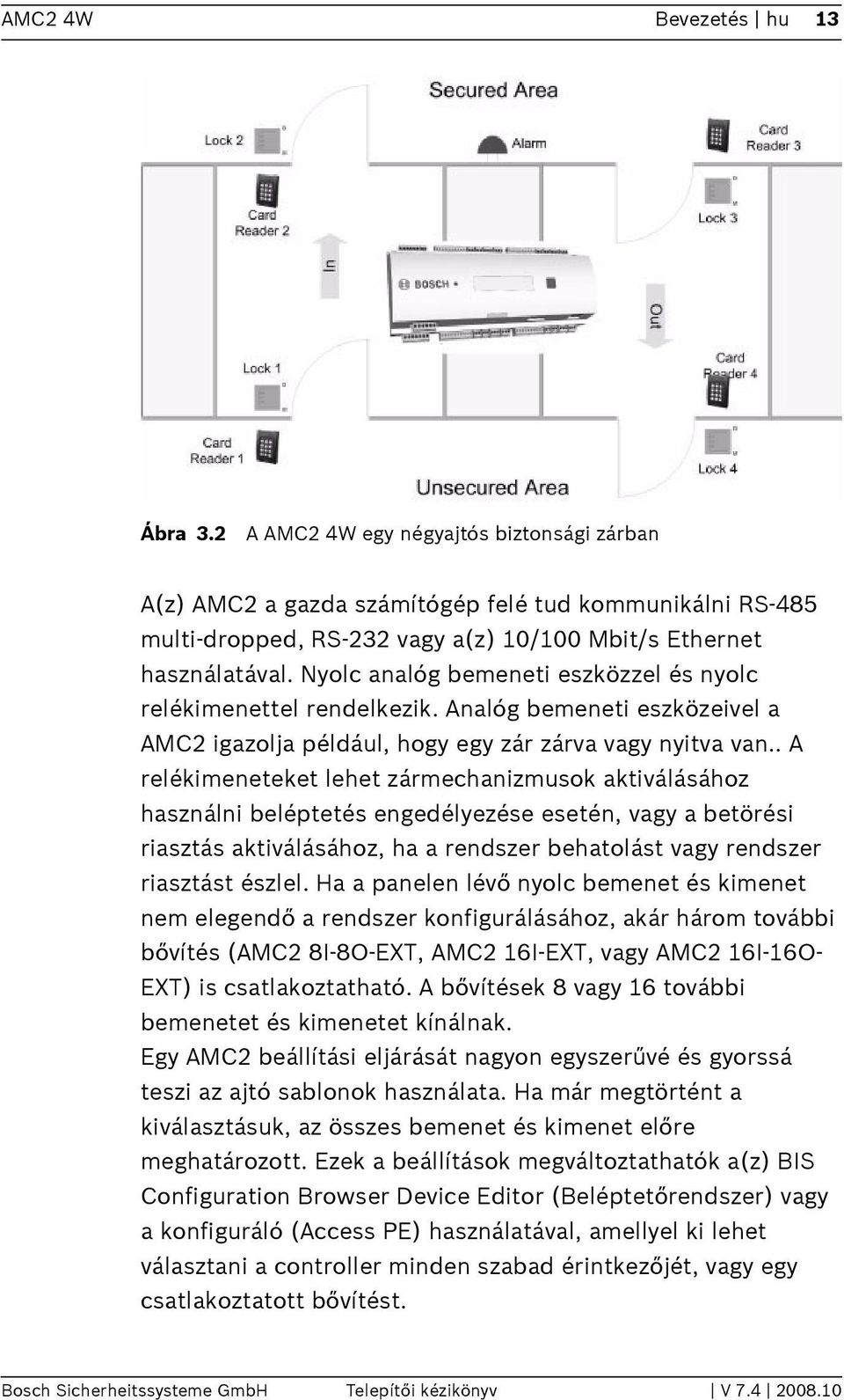 Nyolc analóg bemeneti eszközzel és nyolc relékimenettel rendelkezik. Analóg bemeneti eszközeivel a AMC2 igazolja például, hogy egy zár zárva vagy nyitva van.