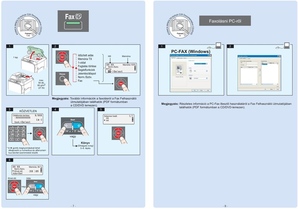 Fax Idő Norm./Szöv. Fax Memória Memória:00% PC-FAX (Windows) ÖZVETEN Megjegyzés: További információk a faxolásról a Fax Felhasználói útmutatój ában találhatók ( formátumban a CD/DVD lemezen).