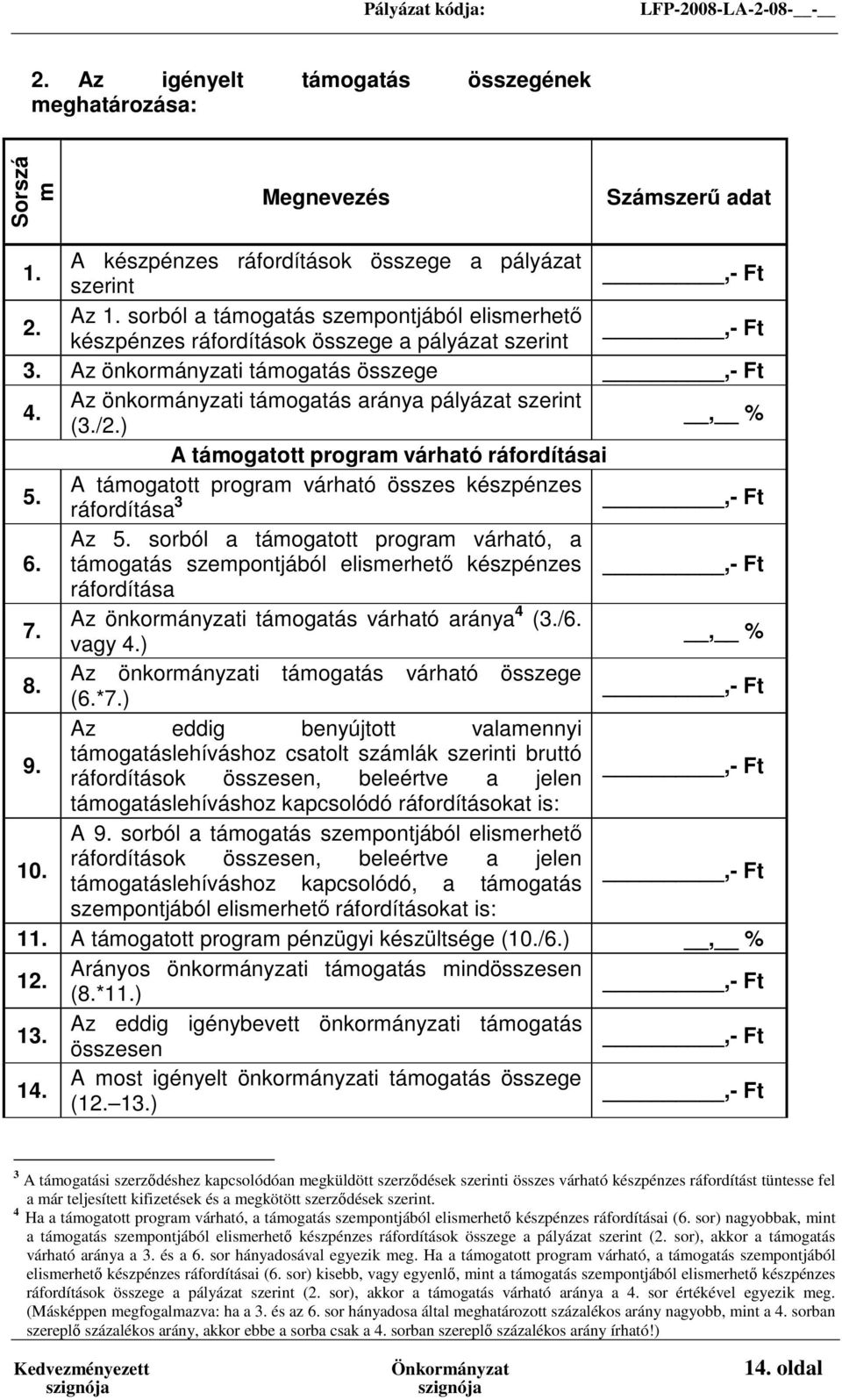 ), % A támogatott program várható ráfordításai 5. A támogatott program várható összes készpénzes ráfordítása 3,- Ft 6. Az 5.