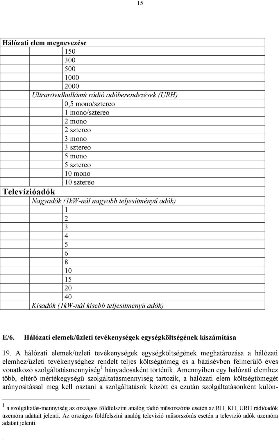 Hálózati elemek/üzleti tevékenységek egységköltségének kiszámítása 19.