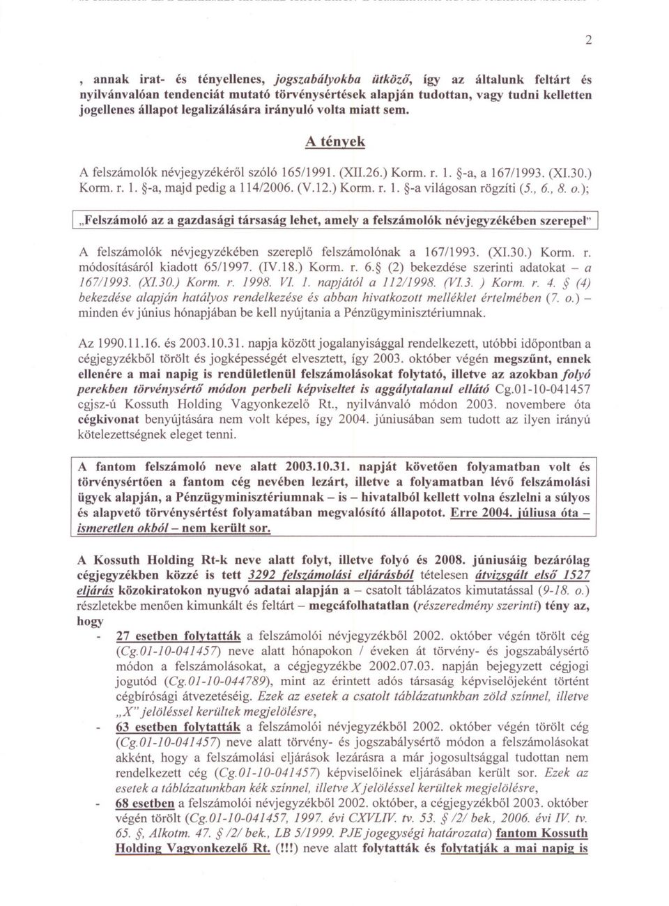 ,6.,8. o.); I "Felszámoló az a gazdasági társaság lehet, amely a felszámolók névjegyzékében szerepel" I A felszámolók névjegyzékében szereplo felszámolónak a 167/1993. (XI.30.) Korm. r.