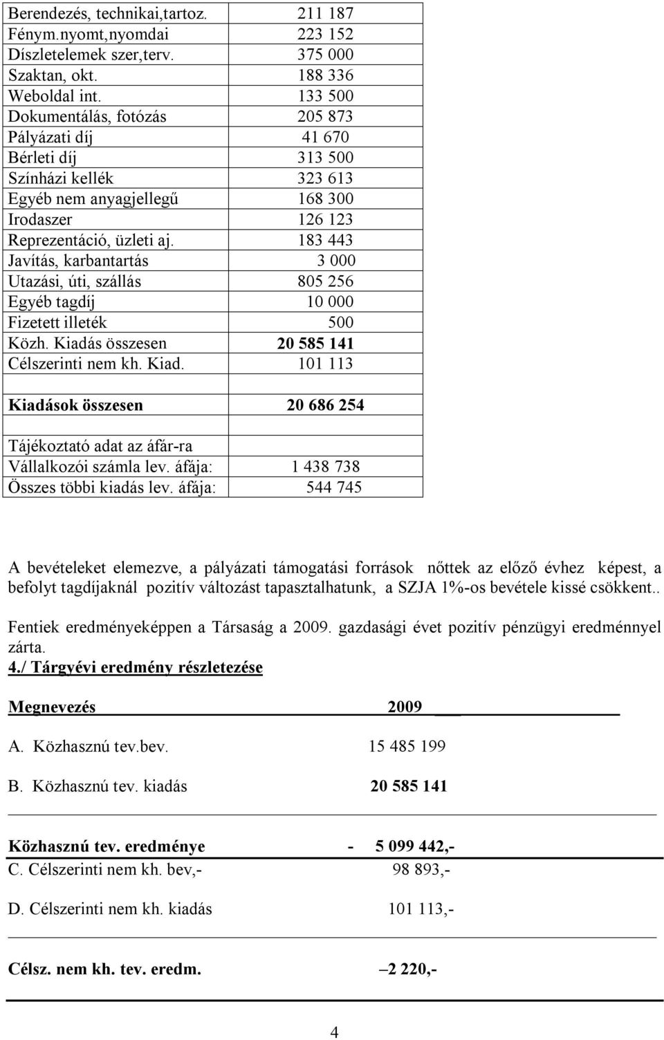 183 443 Javítás, karbantartás 3 000 Utazási, úti, szállás 805 256 Egyéb tagdíj 10 000 Fizetett illeték 500 Közh. Kiadá