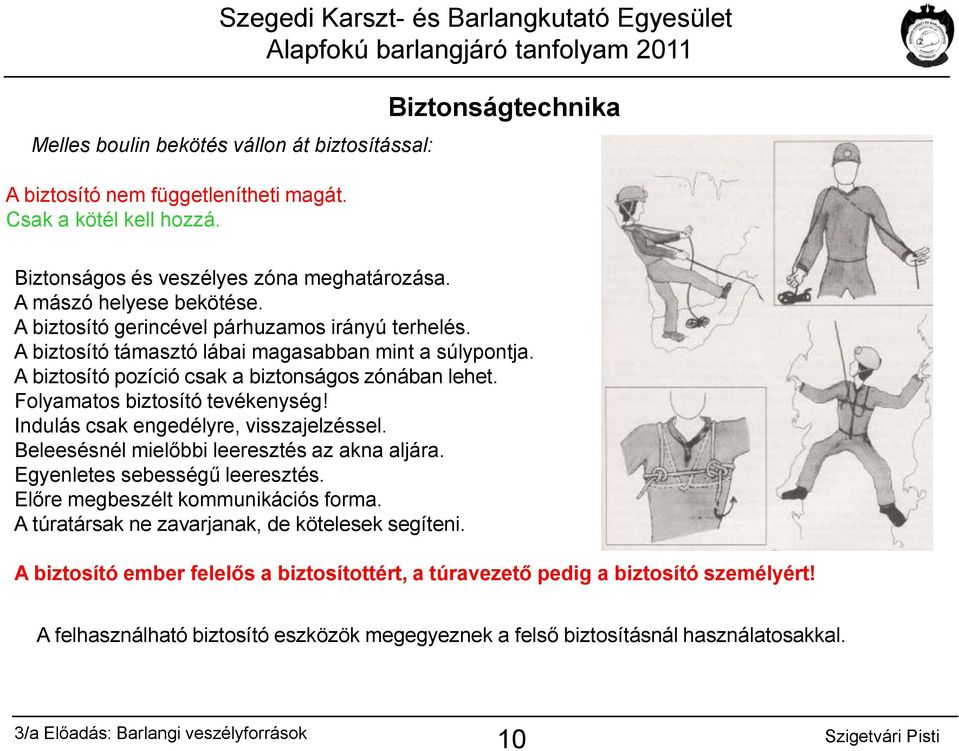 Folyamatos biztosító tevékenység! Indulás csak engedélyre, visszajelzéssel. Beleesésnél mielőbbi leeresztés az akna aljára. Egyenletes sebességű leeresztés.