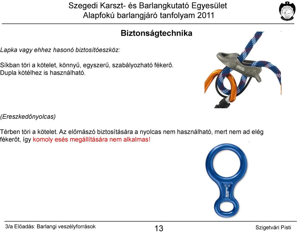 (Ereszkedőnyolcas) Térben töri a kötelet.