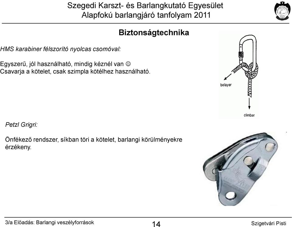 szimpla kötélhez használható.