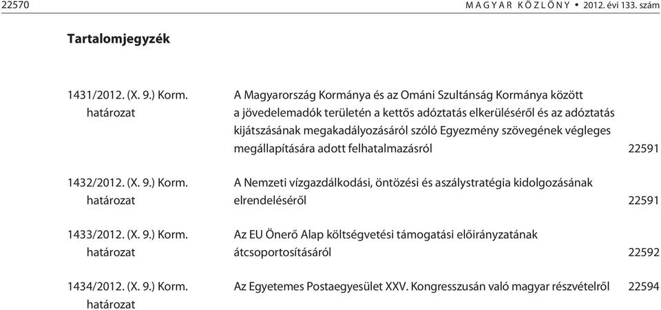 határozat 1433/2012. (X. 9.) Korm.