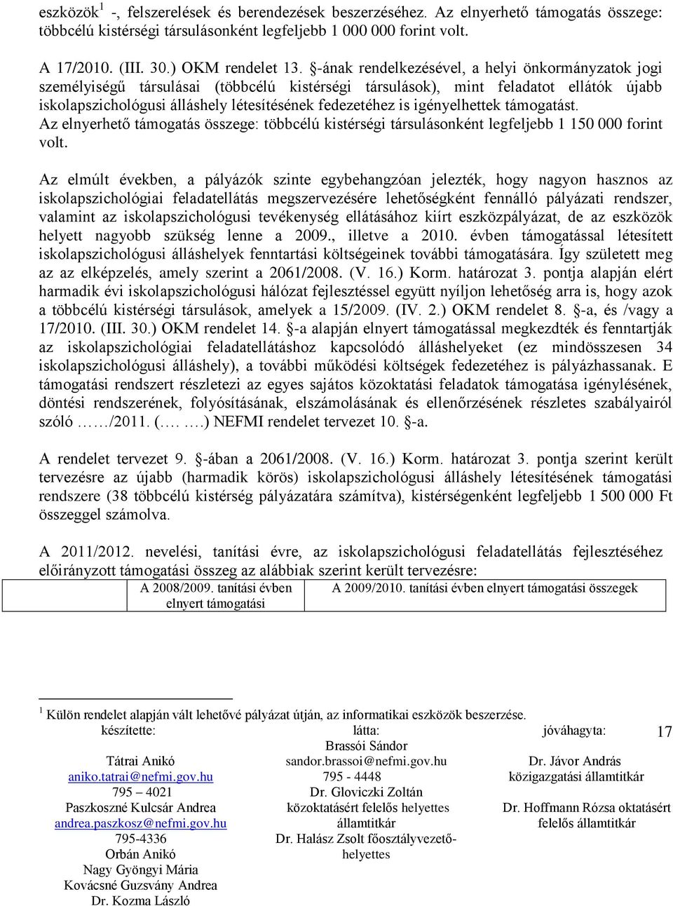 igényelhettek támogatást. Az elnyerhető támogatás összege: többcélú kistérségi társulásonként legfeljebb 1 150 000 forint volt.