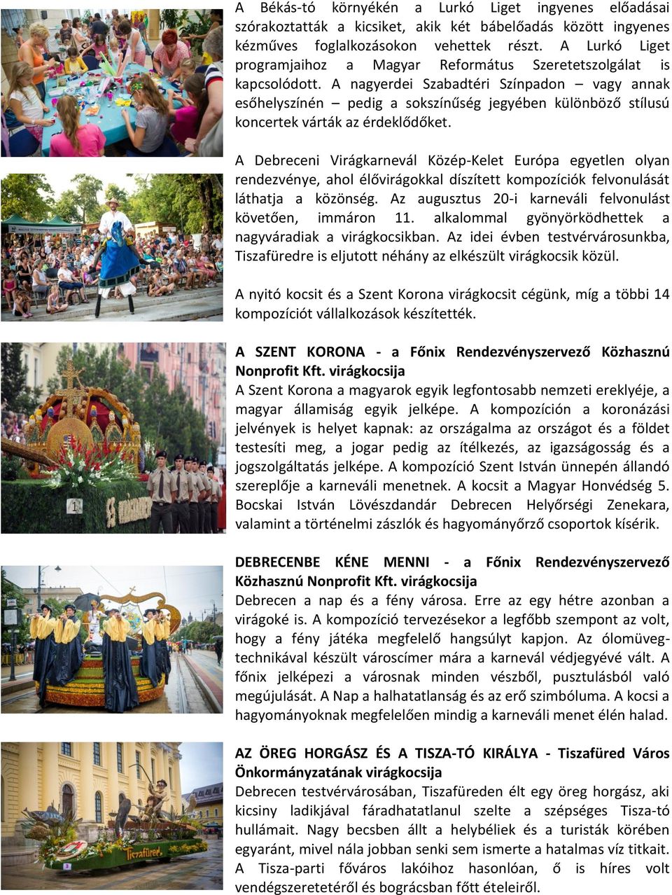 A nagyerdei Szabadtéri Színpadon vagy annak esőhelyszínén pedig a sokszínűség jegyében különböző stílusú koncertek várták az érdeklődőket.