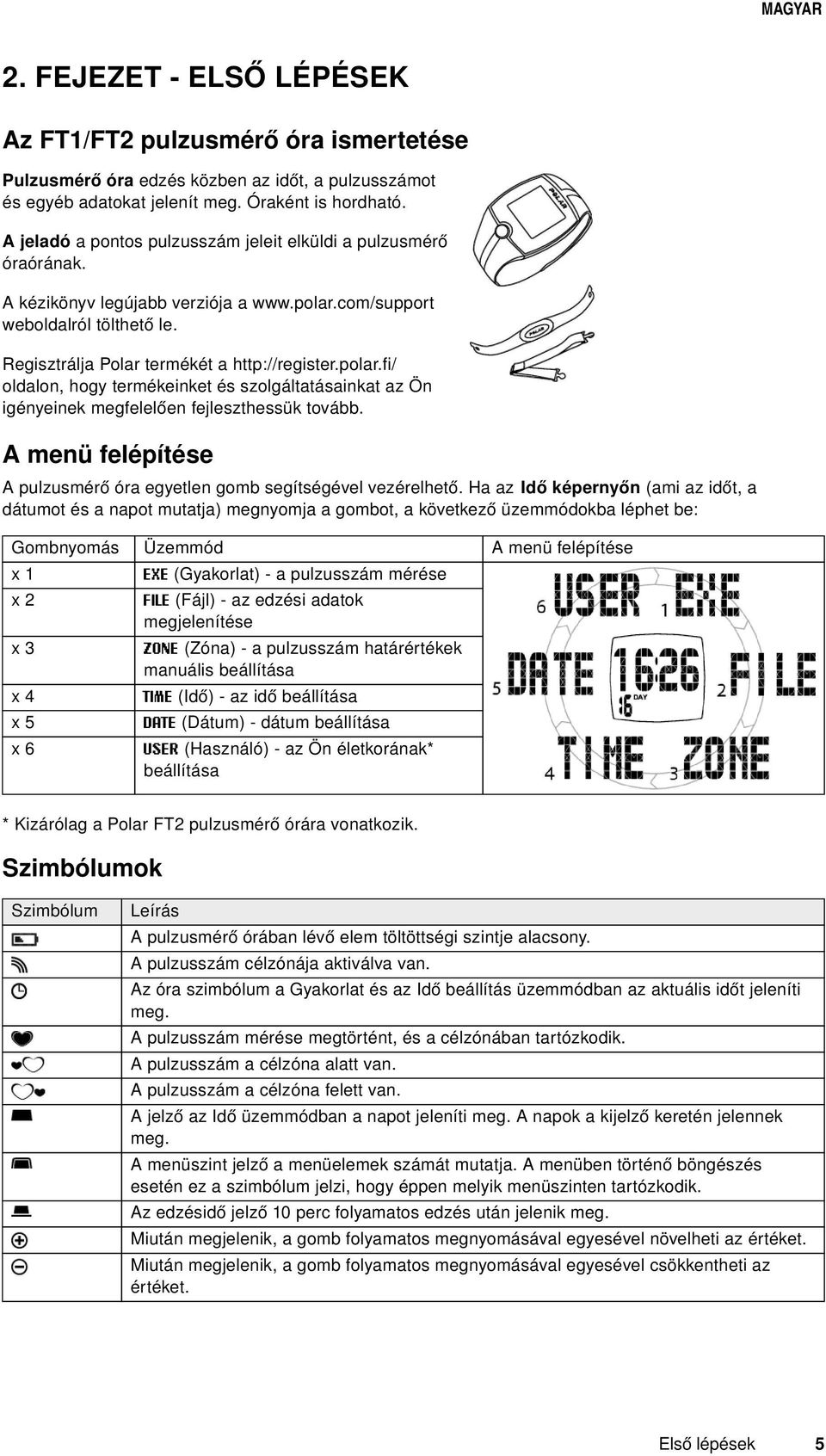 com/support weboldalról tölthető le. Regisztrálja Polar termékét a http://register.polar.fi/ oldalon, hogy termékeinket és szolgáltatásainkat az Ön igényeinek megfelelően fejleszthessük tovább.