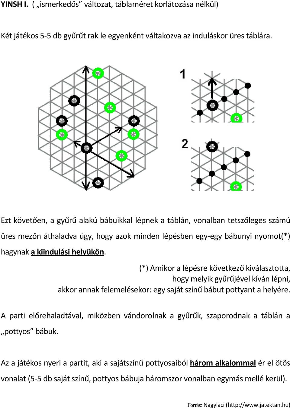 helyükön. (*) Amikor a lépésre következő kiválasztotta, hogy melyik gyűrűjével kíván lépni, akkor annak felemelésekor: egy saját színű bábut pottyant a helyére.