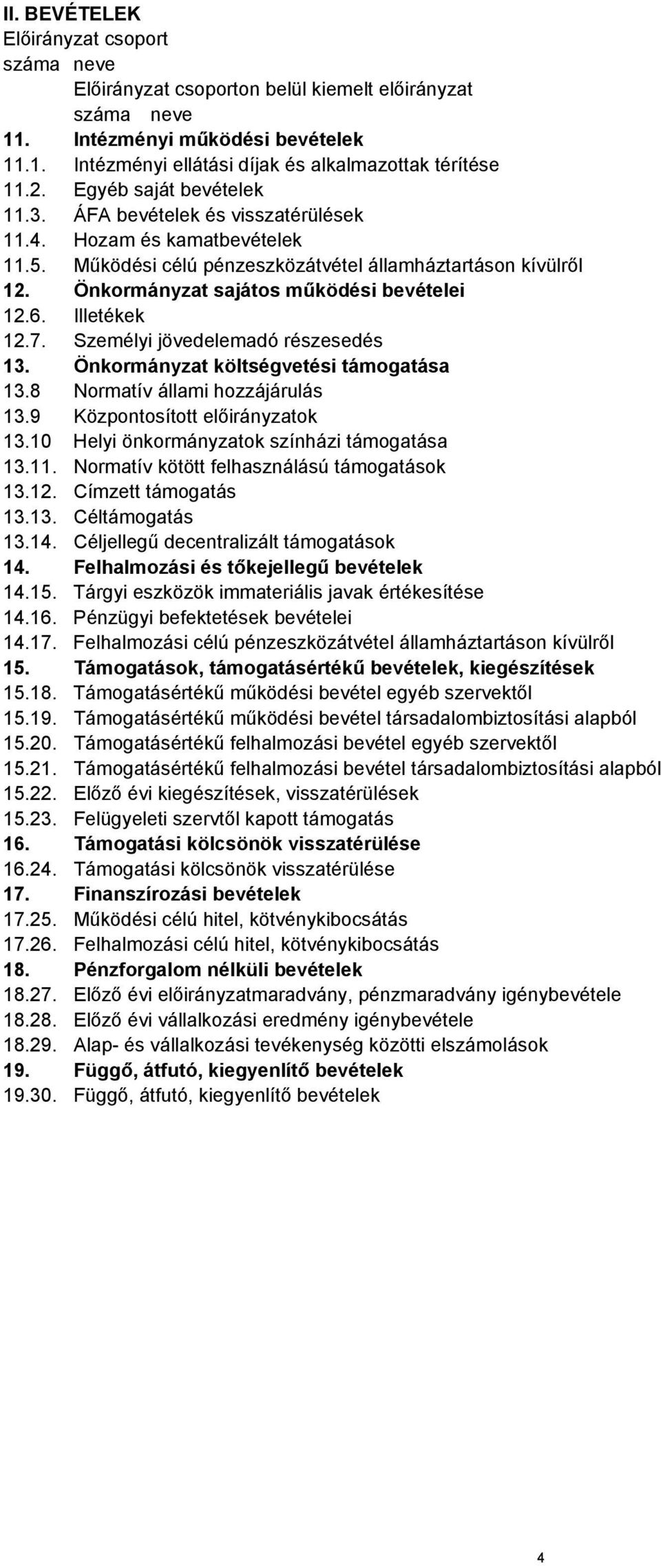 Önkormányzat sajátos működési bevételei 12.6. Illetékek 12.7. Személyi jövedelemadó részesedés 13. Önkormányzat költségvetési támogatása 13.8 Normatív állami hozzájárulás 13.