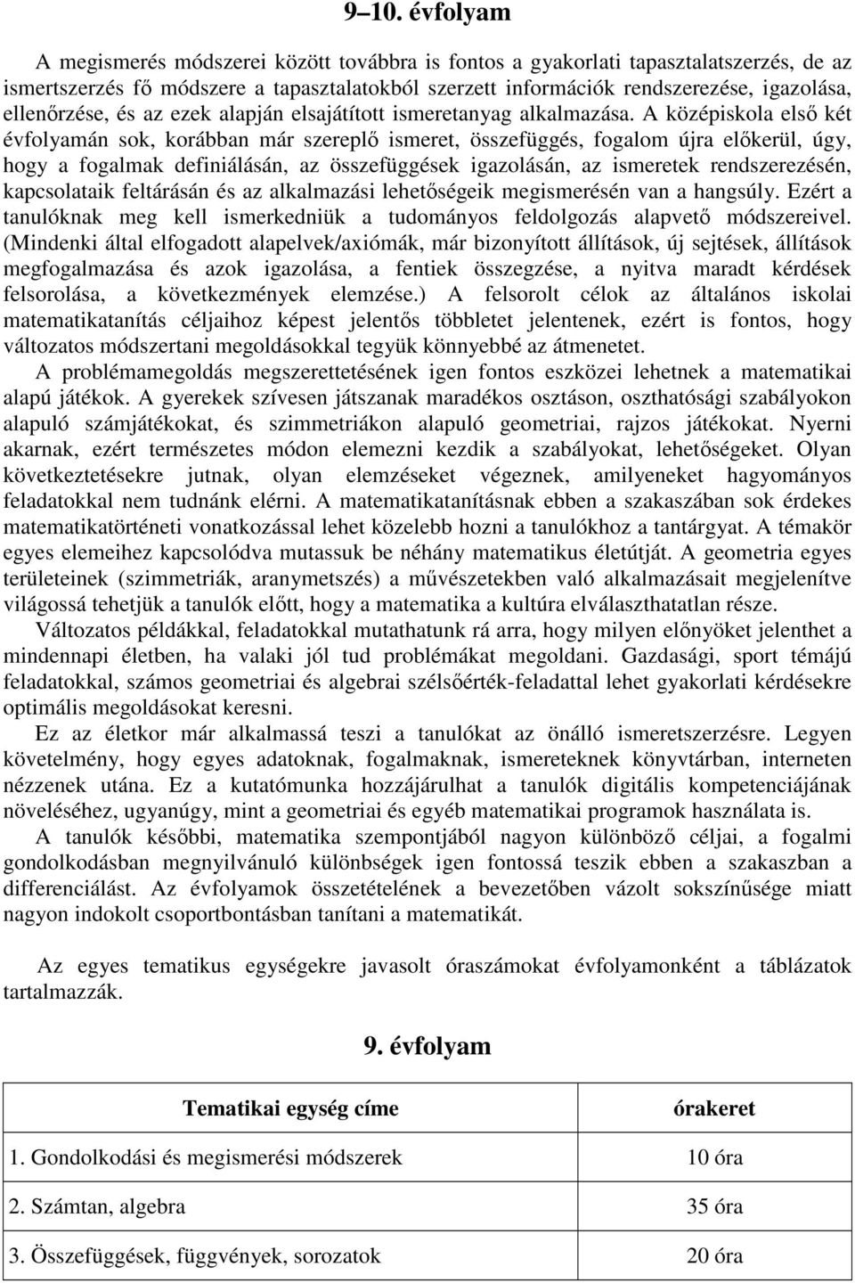 A középiskola első két évfolyamán sok, korábban már szereplő ismeret, összefüggés, fogalom újra előkerül, úgy, hogy a fogalmak definiálásán, az összefüggések igazolásán, az ismeretek rendszerezésén,