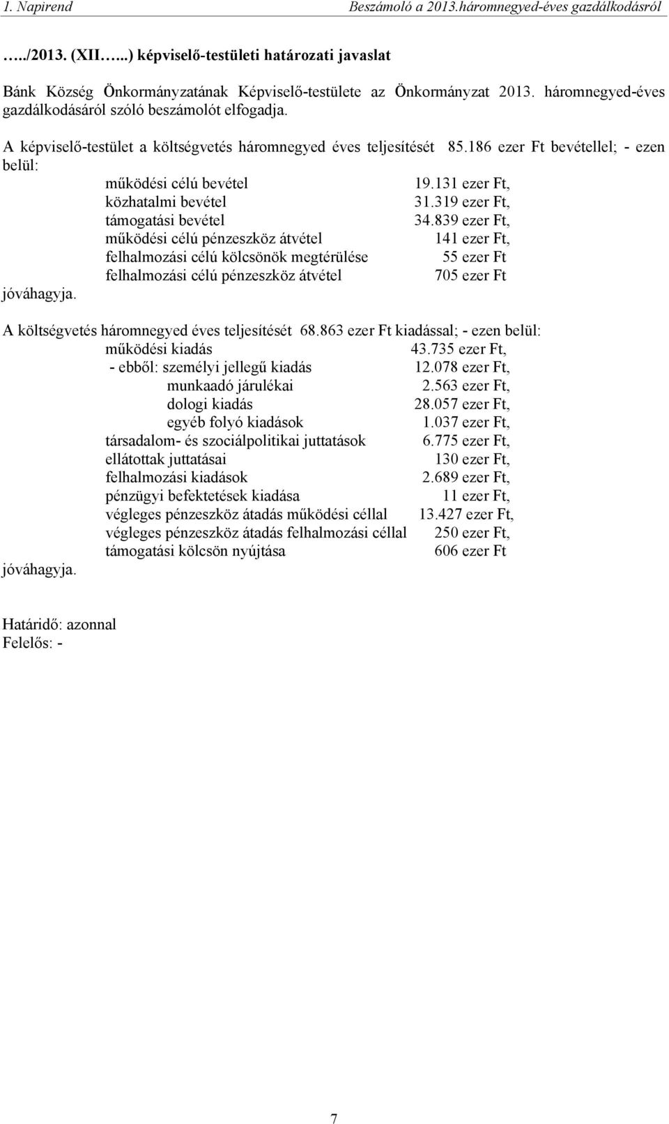 319 ezer Ft, támogatási bevétel 34.