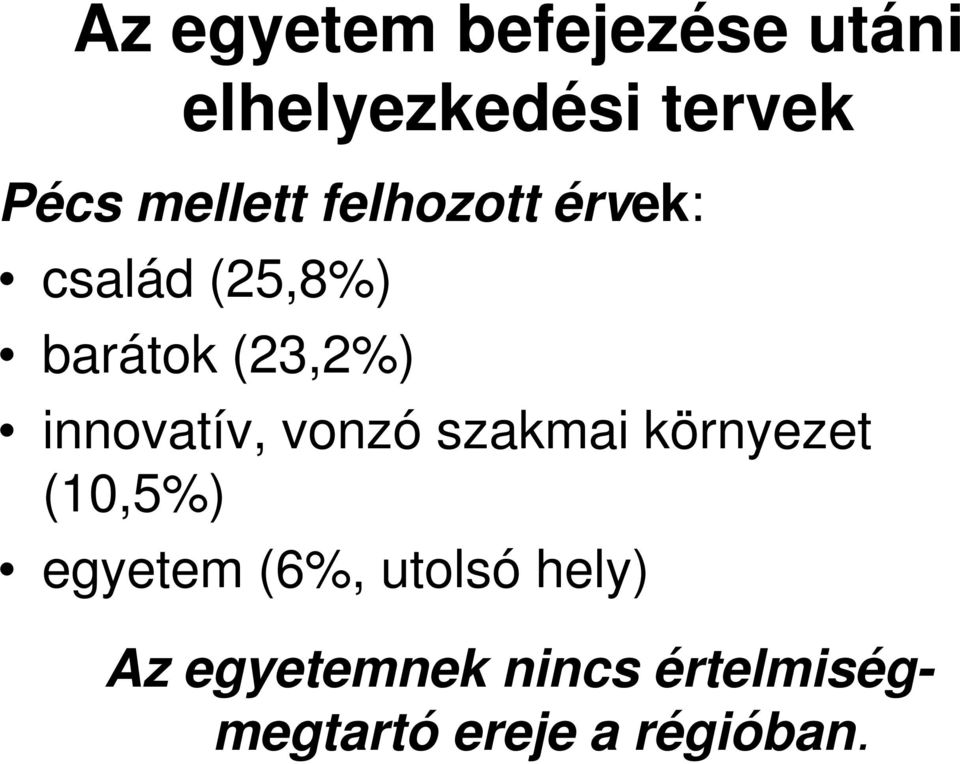 innovatív, vonzó szakmai környezet (10,5%) egyetem (6%,