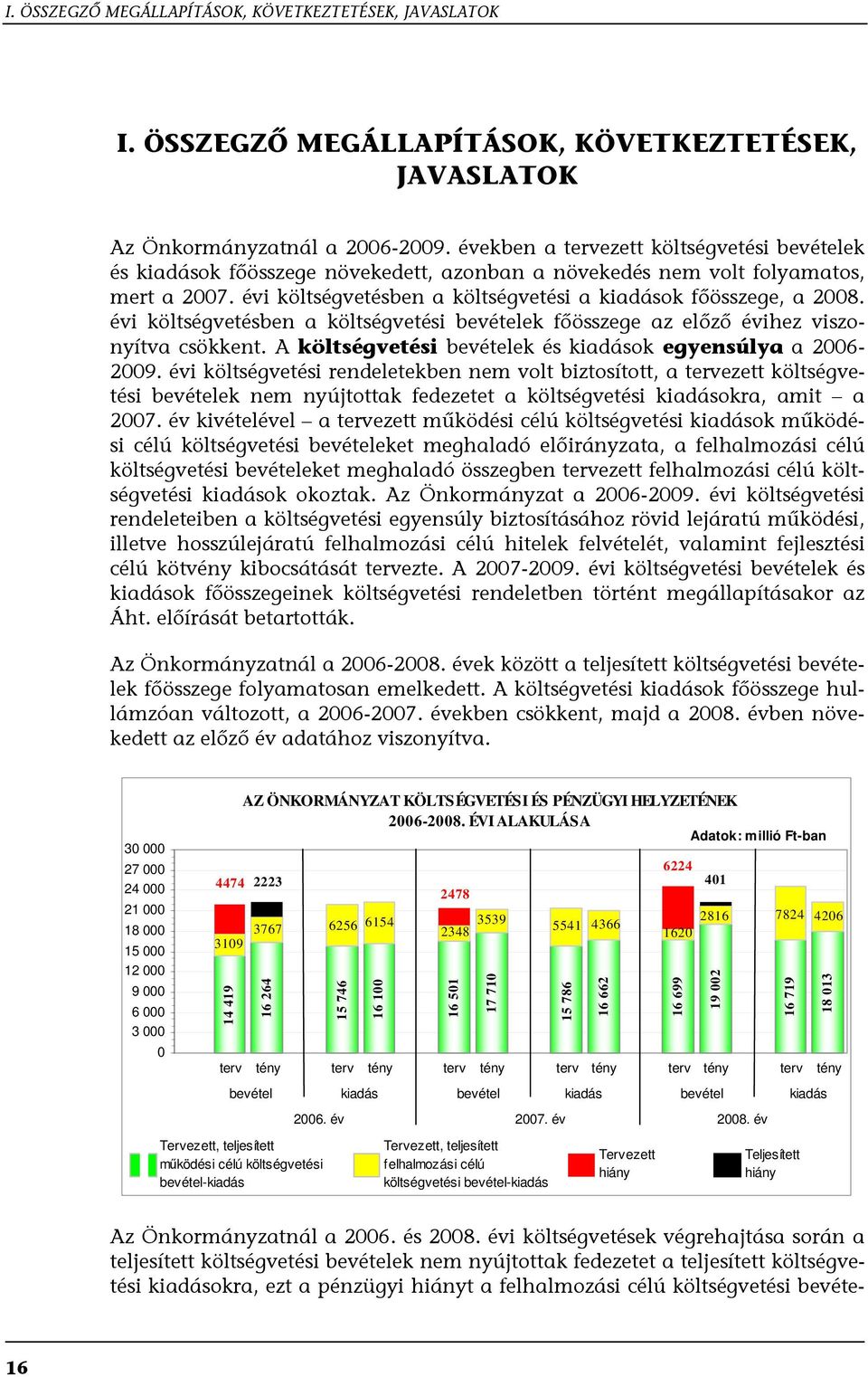 évi költségvetésben a költségvetési bevételek főösszege az előző évihez viszonyítva csökkent. A költségvetési bevételek és kiadások egyensúlya a 2006-2009.