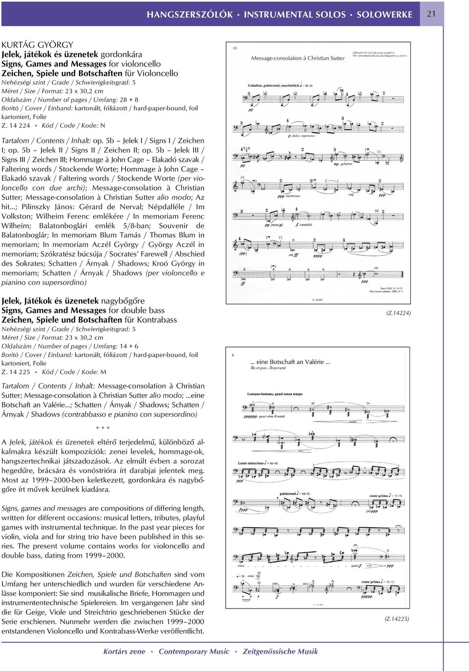 14 224 Kód / Code / Kode: N Tartalom / Contents / Inhalt: op. 5b Jelek I / Signs I / Zeichen I; op. 5b Jelek II / Signs II / Zeichen II; op.