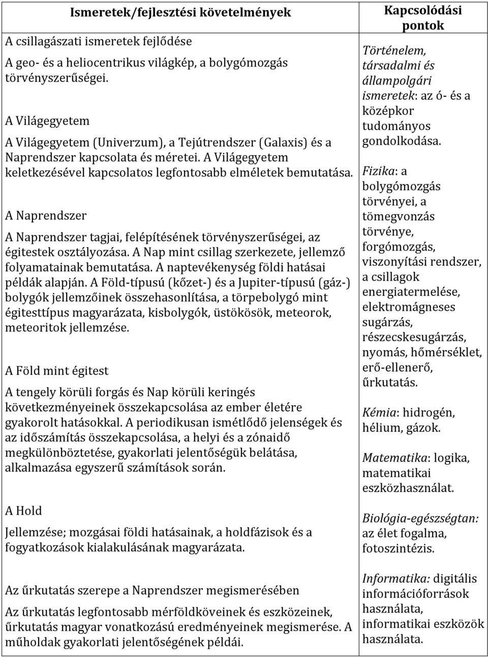 A Naprendszer A Naprendszer tagjai, felépítésének törvényszerűségei, az égitestek osztályozása. A Nap mint csillag szerkezete, jellemző folyamatainak bemutatása.