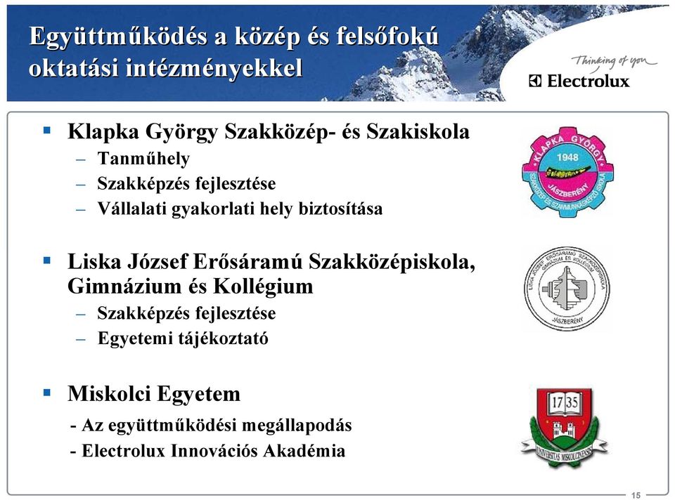 biztosítása Liska József Erősáramú Szakközépiskola, Gimnázium és Kollégium Szakképzés