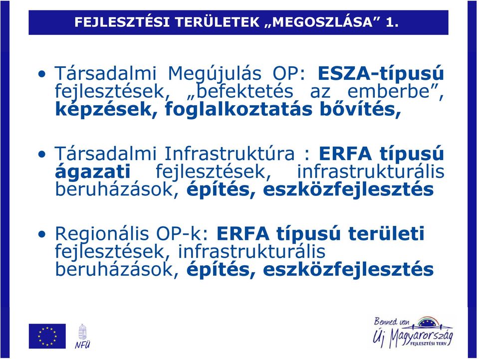 foglalkoztatás bővítés, Társadalmi Infrastruktúra : ERFA típusú ágazati fejlesztések,