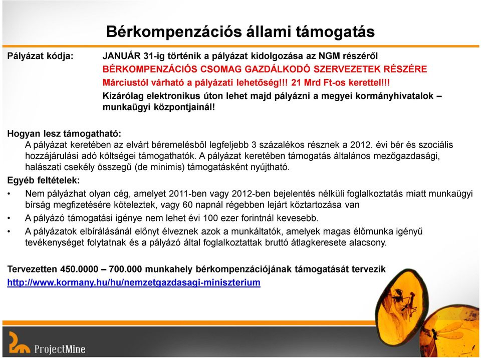 Hogyan lesz támogatható: A pályázat keretében az elvárt béremelésből legfeljebb 3 százalékos résznek a 2012. évi bér és szociális hozzájárulási adó költségei támogathatók.