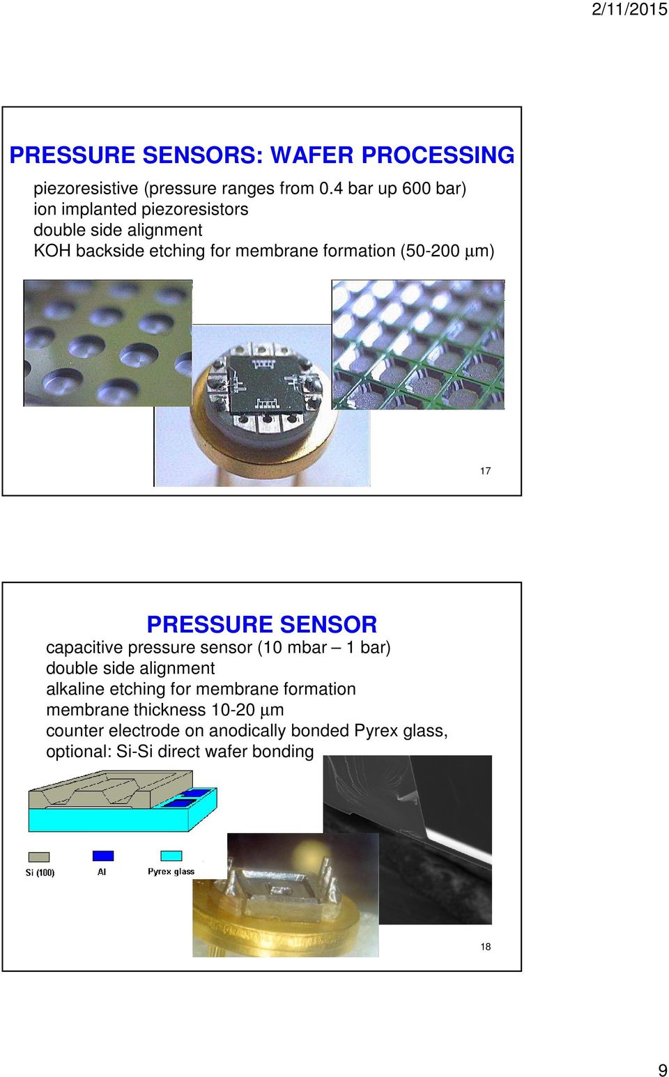 formation (50-200 µm) 17 PRESSURE SENSOR capacitive pressure sensor (10 mbar 1 bar) double side alignment