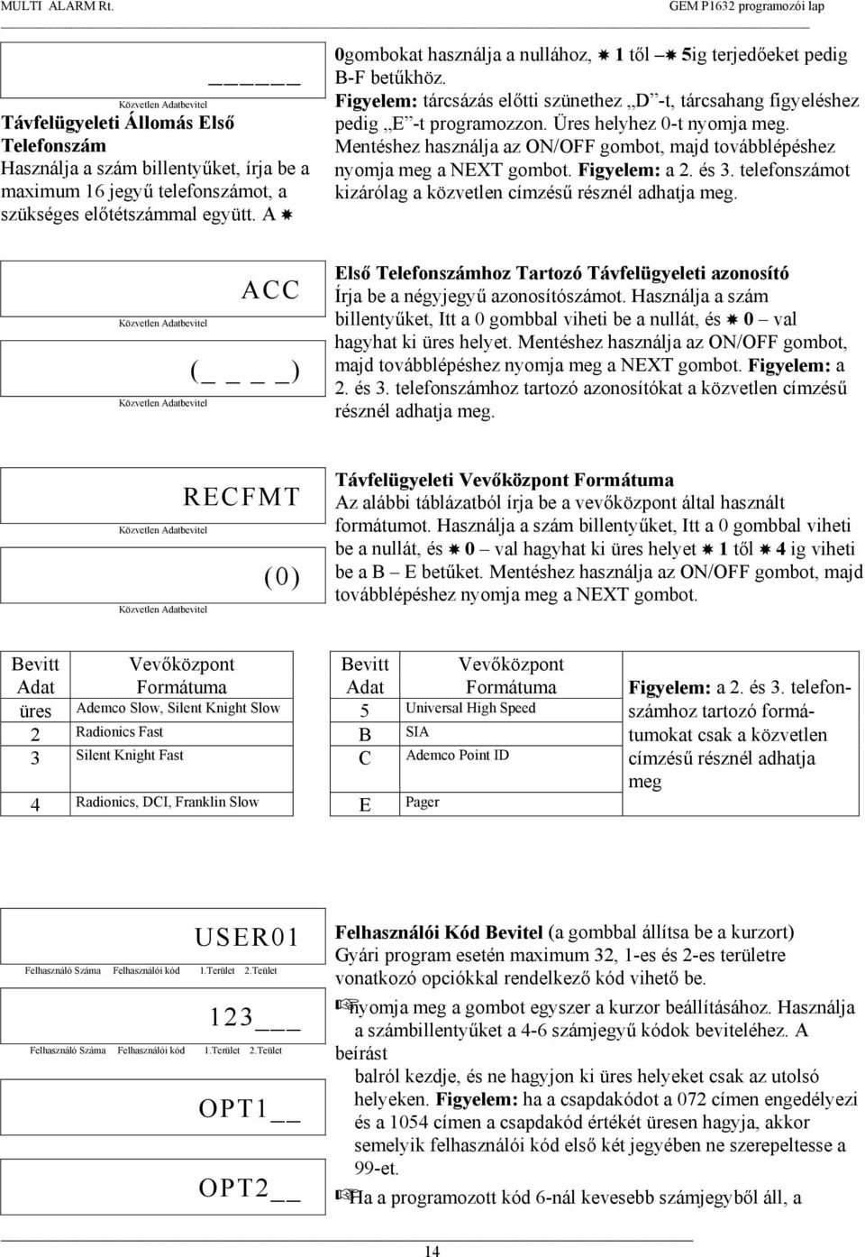 Mentéshez használja az ON/OFF gombot, majd továbblépéshez nyomja meg a NEXT gombot. Figyelem: a 2. és 3. telefonszámot kizárólag a közvetlen címzésű résznél adhatja meg.