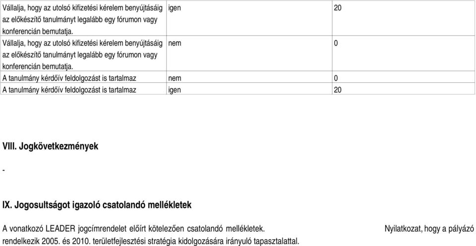 A tanulmány kérdőív feldolgozást is tartalmaz nem 0 A tanulmány kérdőív feldolgozást is tartalmaz igen VIII. Jogkövetkezmények - IX.