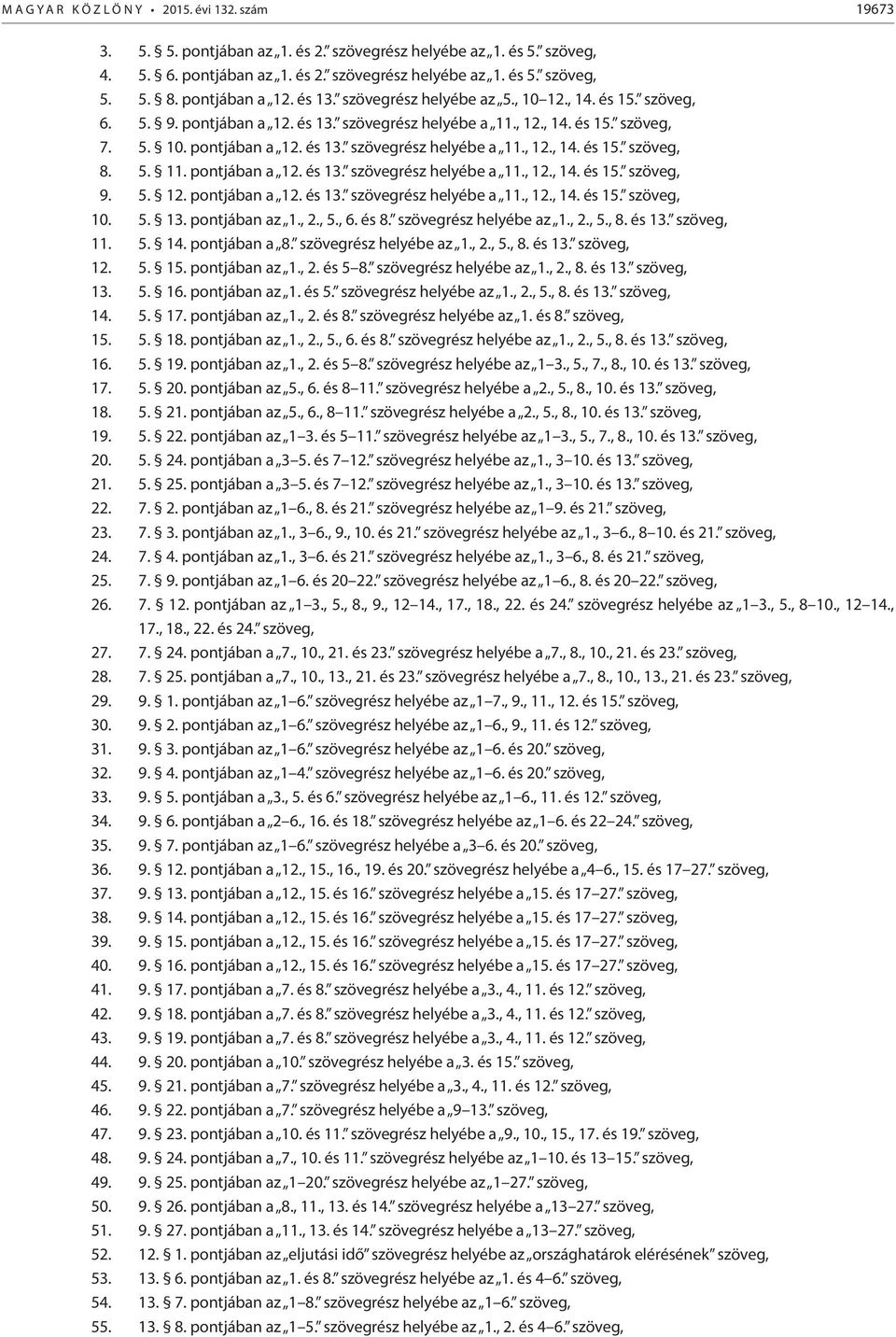 5. 11. pontjában a 12. és 13. szövegrész helyébe a 11., 12., 14. és 15. szöveg, 9. 5. 12. pontjában a 12. és 13. szövegrész helyébe a 11., 12., 14. és 15. szöveg, 10. 5. 13. pontjában az 1., 2., 5.