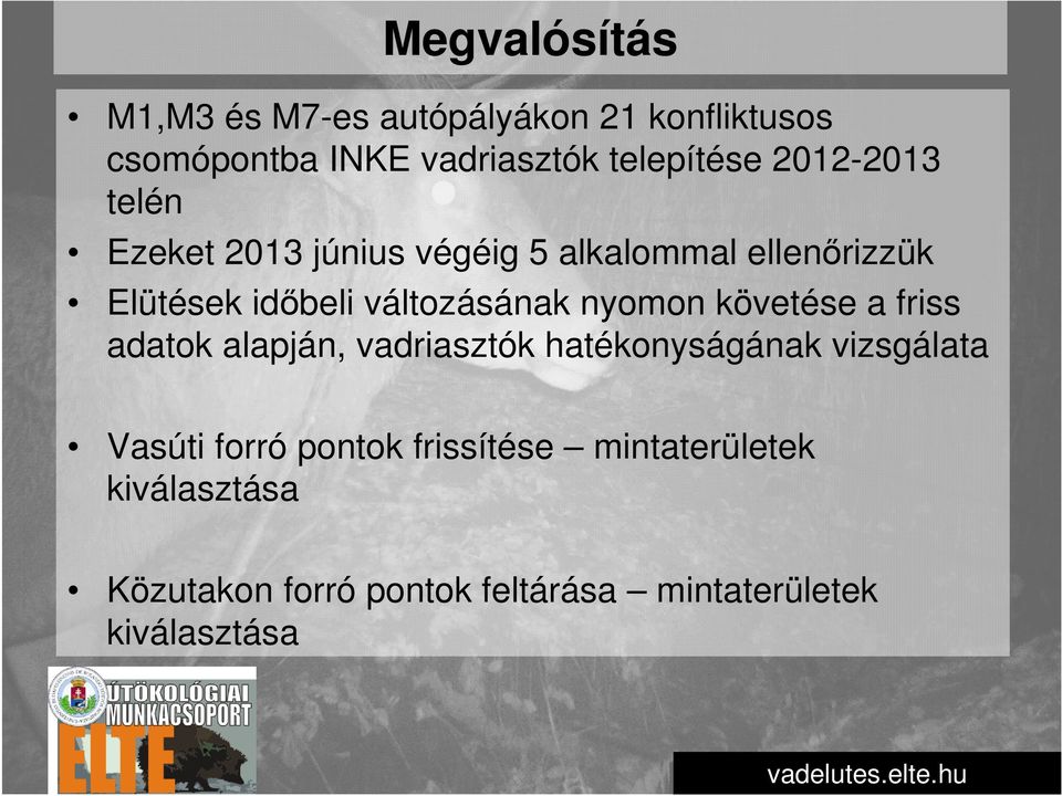 nyomon követése a friss adatok alapján, vadriasztók hatékonyságának vizsgálata Vasúti forró pontok